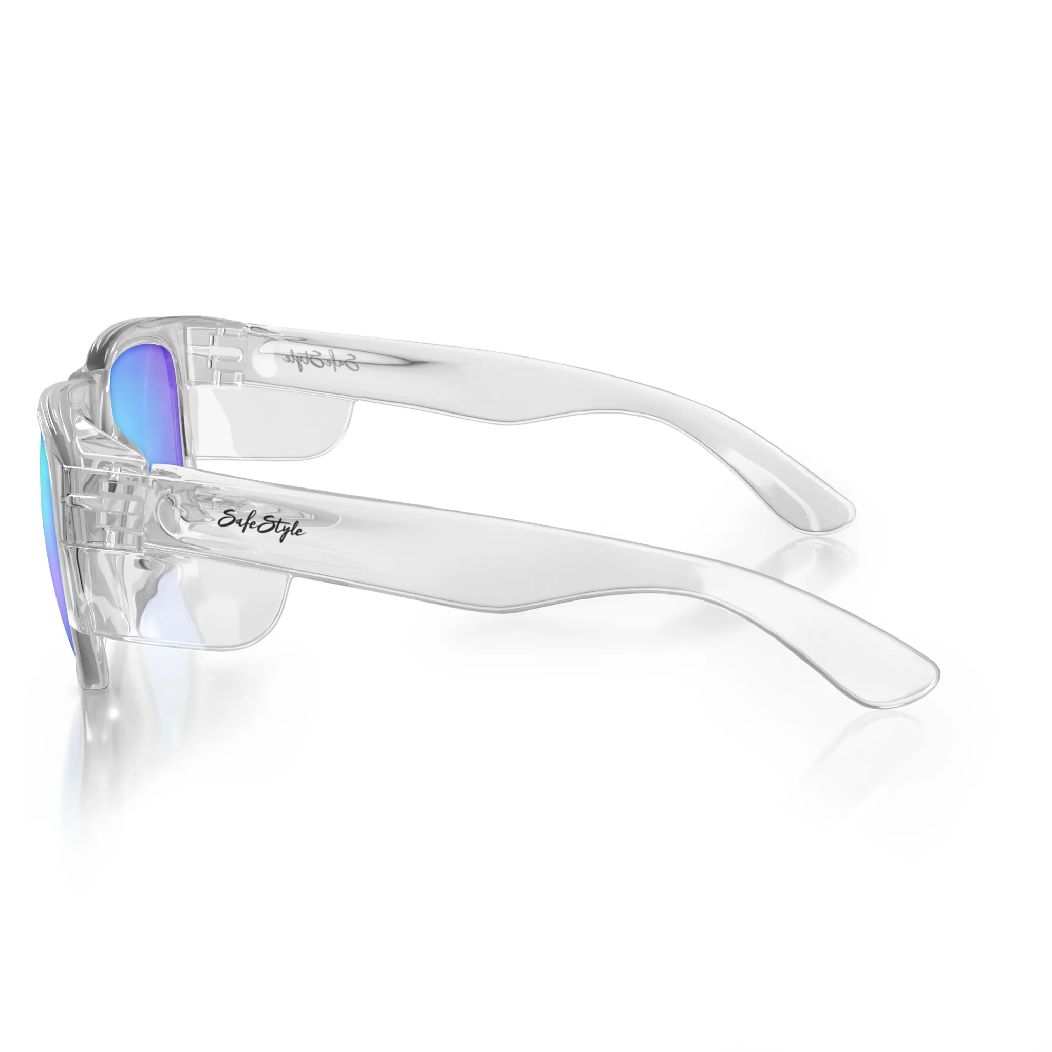 Fusions Clear Frame Mirrors Blue Polarised Lens Safety Glasses - Image 3