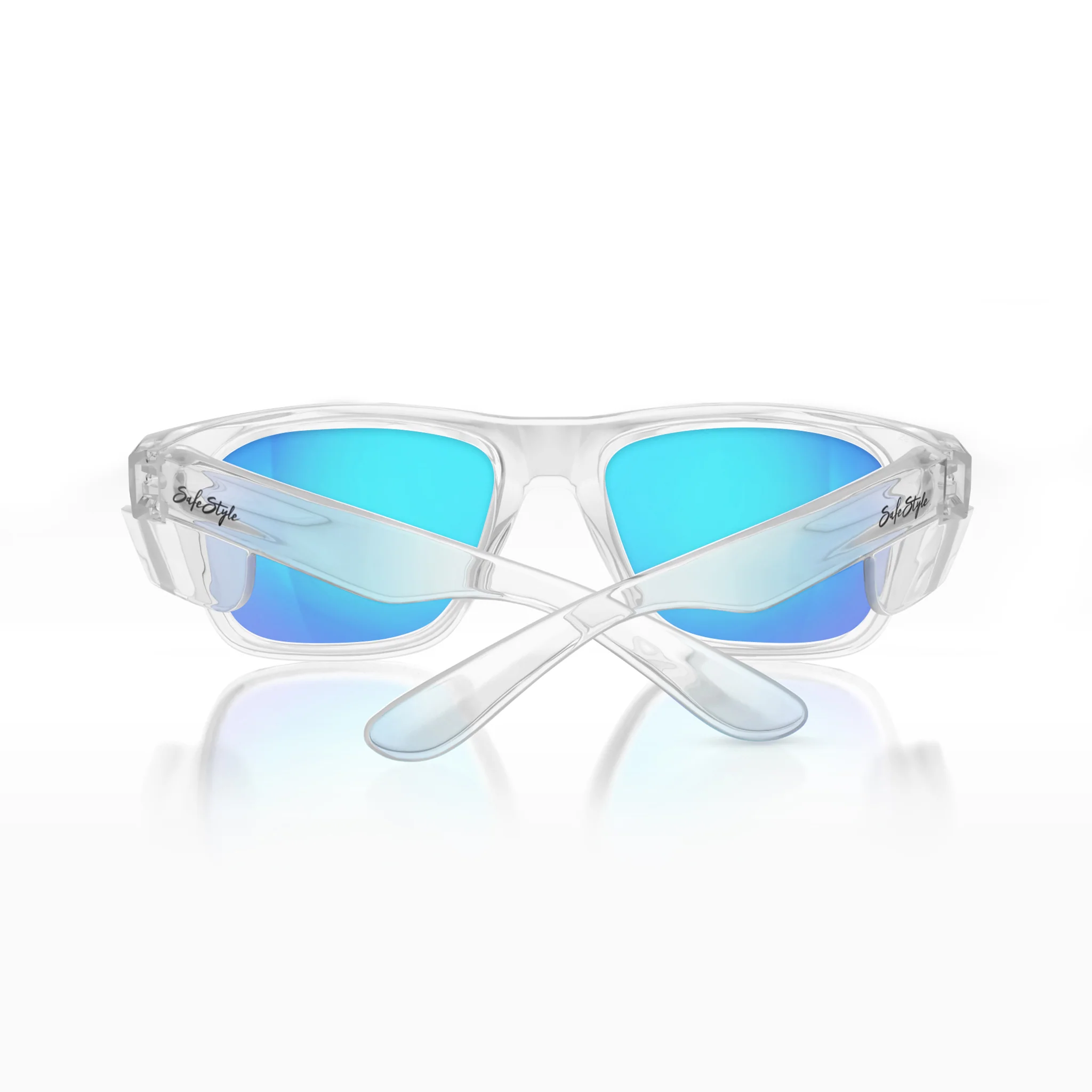 Fusions Clear Frame Mirrors Blue Polarised Lens Safety Glasses - Image 4
