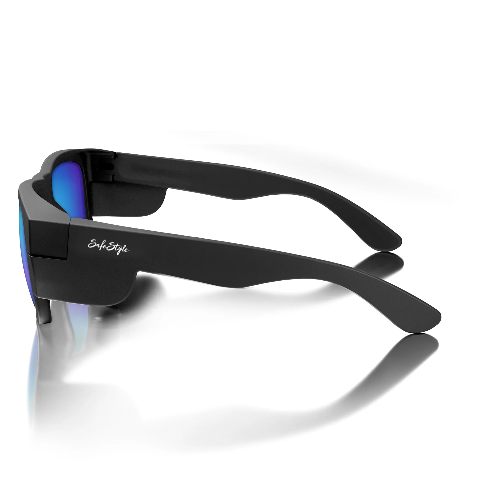 Fusions Matte Black Frame Mirrors Blue Polarised Lens Safety Glasses - Image 3