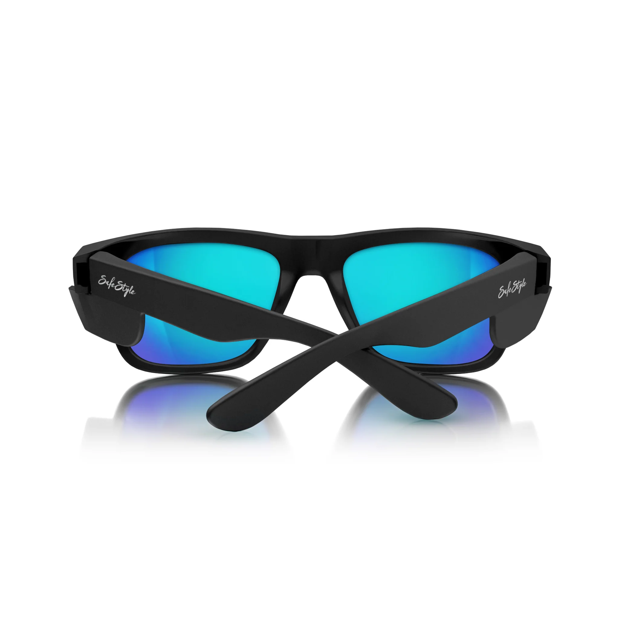 Fusions Matte Black Frame Mirrors Blue Polarised Lens Safety Glasses - Image 4