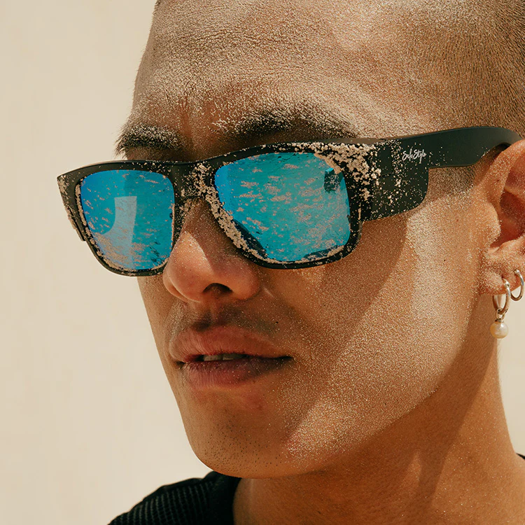 Fusions Matte Black Frame Mirrors Blue Polarised Lens Safety Glasses - Image 6